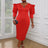 AOMEI Women Red Sheath Ruffle Midi Dress Red / S