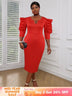AOMEI Women Red Sheath Ruffle Midi Dress Red / S