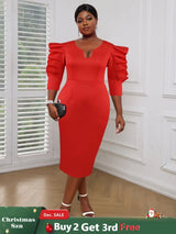 AOMEI Women Red Sheath Ruffle Midi Dress Red / S