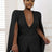 AOMEI Women V Neck Cloak Sleeve Black Blazers with Waist Belt Black / S