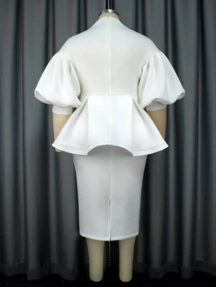 AOMEI Women White High Waist Peplum Top 2 Piece Set