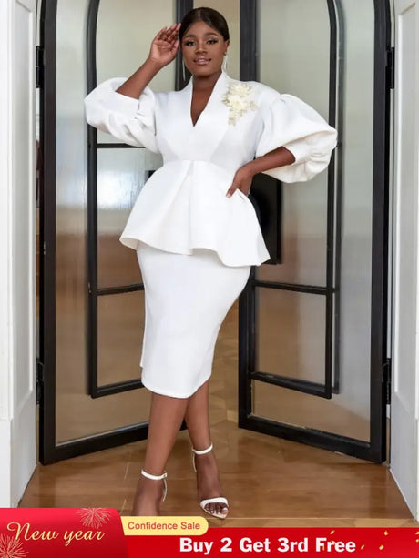 AOMEI Women White High Waist Peplum Top 2 Piece Set