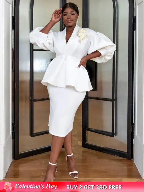 AOMEI Women White High Waist Peplum Top 2 Piece Set