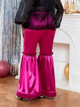 AOMEI Women‘s Fuchsia Elastic Satin Flare Pants Shiny