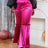 AOMEI Women‘s Fuchsia Elastic Satin Flare Pants Shiny Rose / S
