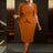AOMEIDRESS 3D Floral Solid Color Dress Square Neck Long Sleeved Brown / S