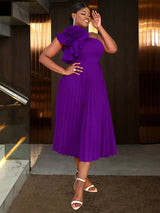 AOMEIDRESS 3D Flower One Shoulder Pleated Summer Cocktail Dress Purple / S