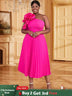 rose big flower one shoulder dress for women plus size pleated dress
