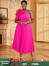 rose big flower one shoulder dress for women plus size pleated dress