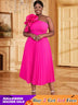 rose big flower one shoulder dress for women plus size pleated dress