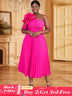 rose big flower one shoulder dress for women plus size pleated dress