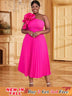 rose big flower one shoulder dress for women plus size pleated dress