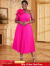 rose big flower one shoulder dress for women plus size pleated dress
