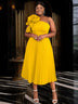 AOMEIDRESS 3D Flower One Shoulder Pleated Summer Cocktail Dress Yellow / S