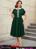 AOMEIDRESS 50s Swing Dress Peter Pan Collar A Line Vintage Style DarkGreen / S