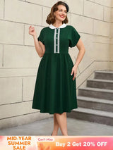 AOMEIDRESS 50s Swing Dress Peter Pan Collar A Line Vintage Style DarkGreen / S