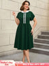 AOMEIDRESS 50s Swing Dress Peter Pan Collar A Line Vintage Style DarkGreen / S