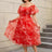 AOMEIDRESS 50s Swing Dress Off Shoulder Puff Sleeve Floral A Line Red / S