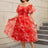 AOMEIDRESS 50s Swing Dress Off Shoulder Puff Sleeve Floral A Line Red / S