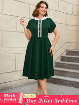 AOMEIDRESS 50s Swing Dress Peter Pan Collar A Line Vintage Style DarkGreen / S