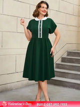 AOMEIDRESS 50s Swing Dress Peter Pan Collar A Line Vintage Style DarkGreen / S