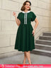 AOMEIDRESS 50s Swing Dress Peter Pan Collar A Line Vintage Style DarkGreen / S