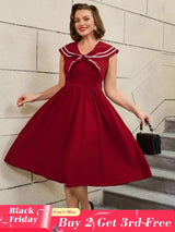 AOMEIDRESS 50s Swing Dress Sleeveless A Line College Style Dress Wine / S