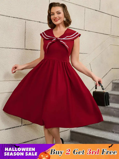 AOMEIDRESS 50s Swing Dress Sleeveless A Line College Style Dress Wine / S