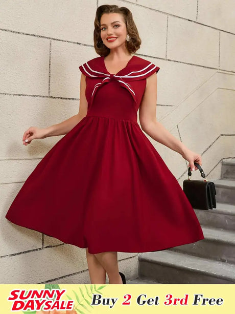 AOMEIDRESS 50s Swing Dress Sleeveless A Line College Style Dress Wine / S