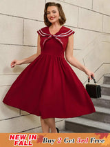 AOMEIDRESS 50s Swing Dress Sleeveless A Line College Style Dress Wine / S