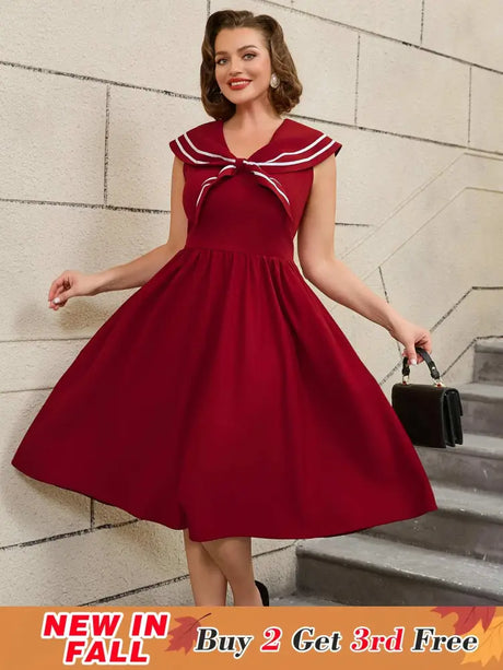 AOMEIDRESS 50s Swing Dress Sleeveless A Line College Style Dress Wine / S