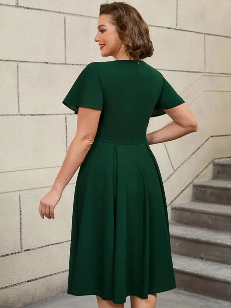 AOMEIDRESS 50s Swing Dress Turn Down Collar Short Sleeve A Line Dress