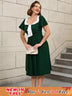 AOMEIDRESS 50s Swing Dress Turn Down Collar Short Sleeve A Line Dress DarkGreen / S