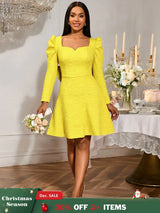 AOMEIDRESS A Line Backless Jacquard Dress Sweetheart Neck Party Gowns Yellow / S