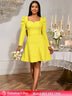 AOMEIDRESS A Line Backless Jacquard Dress Sweetheart Neck Party Gowns Yellow / S