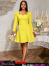 AOMEIDRESS A Line Backless Jacquard Dress Sweetheart Neck Party Gowns Yellow / S