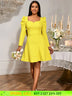 AOMEIDRESS A Line Backless Jacquard Dress Sweetheart Neck Party Gowns Yellow / S