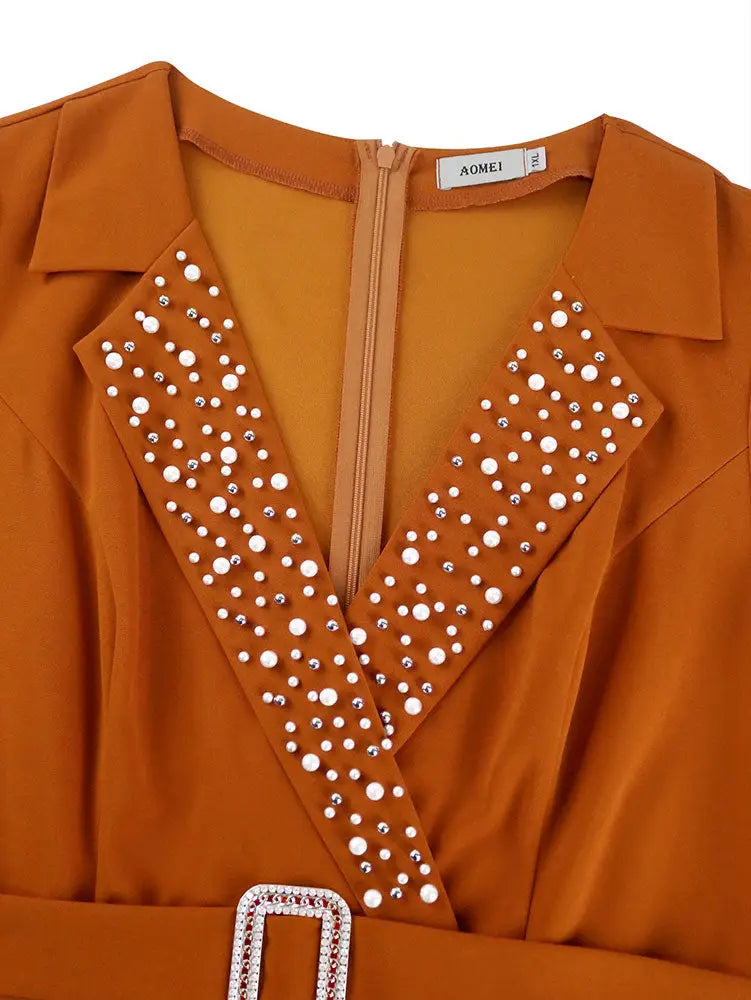 AOMEIDRESS A Line Beading Wedding Guests Dress Waist Belt Puff Sleeve