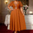 AOMEIDRESS A Line Beading Wedding Guests Dress Waist Belt Puff Sleeve Brown / 0XL