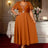 AOMEIDRESS A Line Beading Wedding Guests Dress Waist Belt Puff Sleeve Brown / 0XL