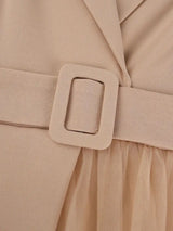 AOMEIDRESS A Line Blazer Dresses With Waist Belt Patchwork Mesh Skirt