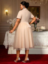 AOMEIDRESS A Line Blazer Dresses With Waist Belt Patchwork Mesh Skirt