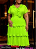 AOMEIDRESS A Line Chiffon Cake Dresses Short Sleeves Ruffle Layered - Green / S