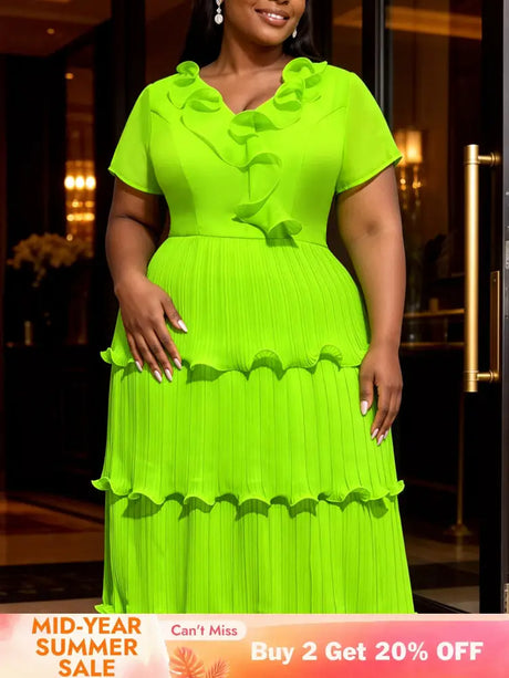AOMEIDRESS A Line Chiffon Cake Dresses Short Sleeves Ruffle Layered - Green / S