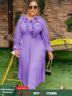 AOMEIDRESS A Line Chiffon Dress V Neck Puff Sleeve Ruffles Gowns New Lavender / L