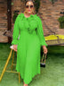 AOMEIDRESS A Line Chiffon Dress V Neck Puff Sleeve Ruffles Gowns New LightGreen / L