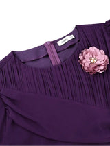 AOMEIDRESS A Line Chiffon Dresses O Neck Half Puff Sleeves 3D Flower