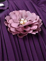AOMEIDRESS A Line Chiffon Dresses O Neck Half Puff Sleeves 3D Flower