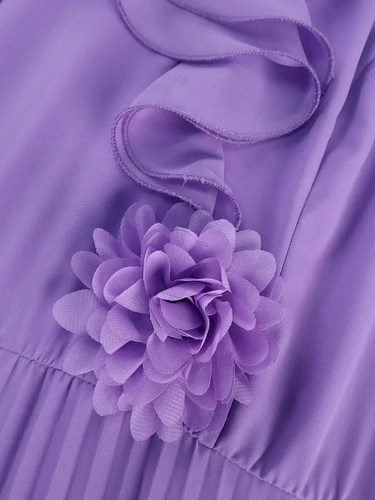 AOMEIDRESS A Line Chiffon Plated Dress Ruffles Neck Puff Sleeve Gowns
