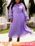 AOMEIDRESS A Line Chiffon Plated Dress Ruffles Neck Puff Sleeve Gowns - Lavender / L